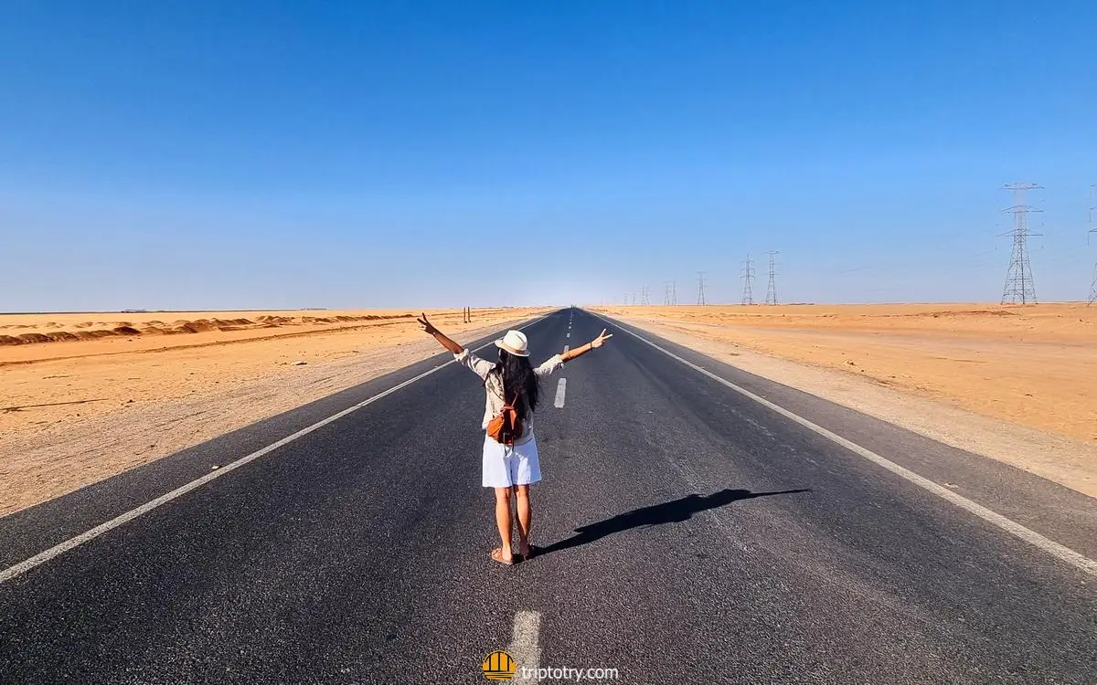 On the road from Aswan to the temples of Abu Simbel in Egypt