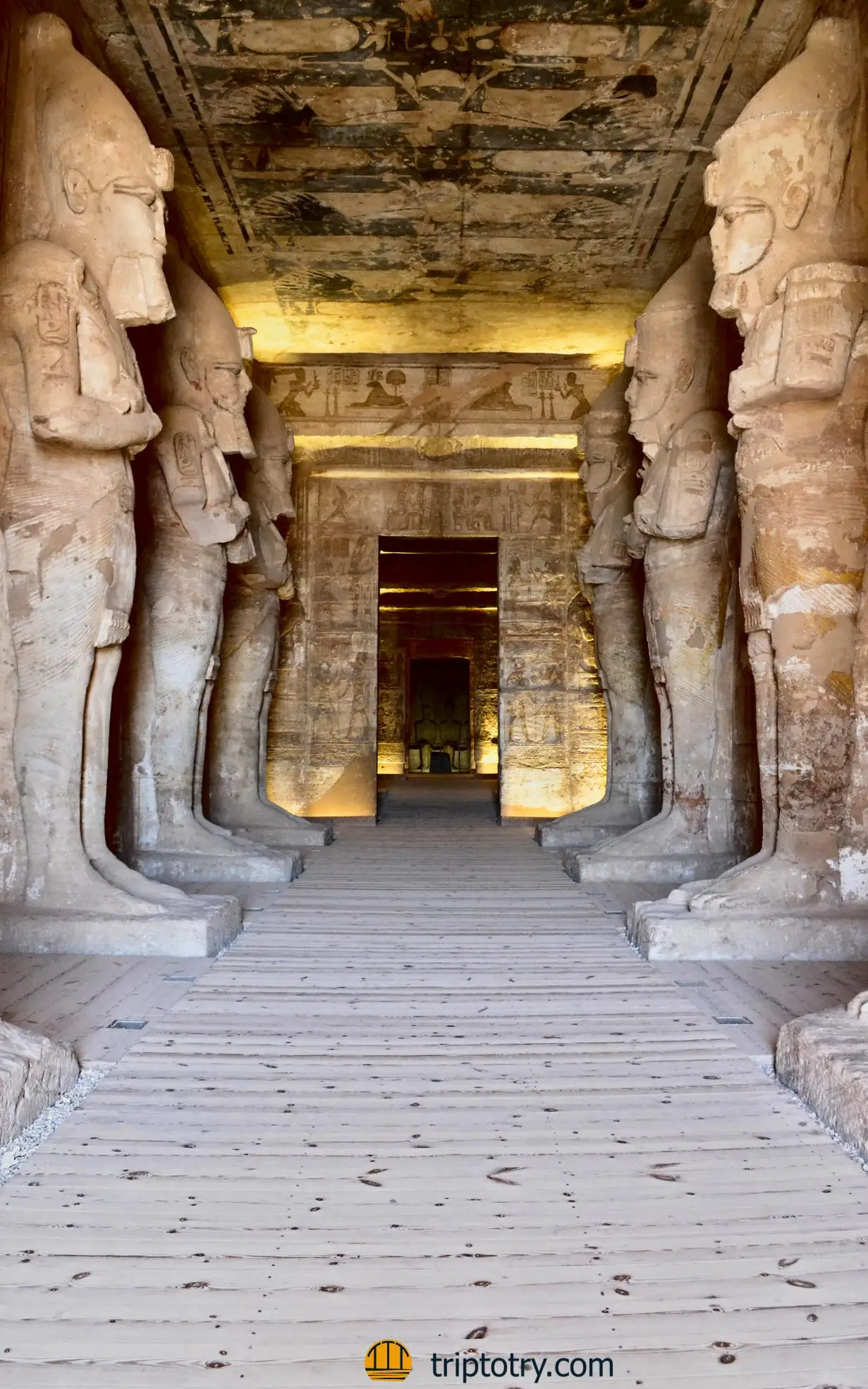 Hall of Columns inside the Temple of Ramses II, the largest of the Abu Simbel temples in Egypt