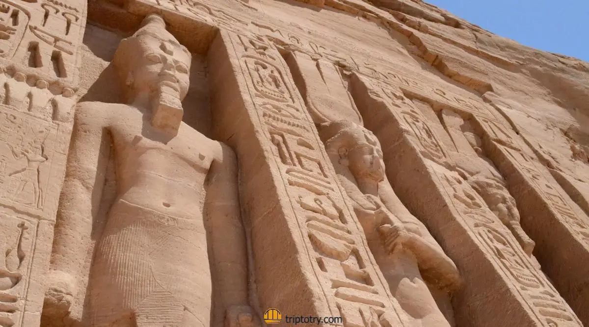 The facade of the Temple of Nefertari, one of the two temples of Abu Simbel in Egypt