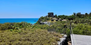 Mayan ruins by the sea at Tulum in Yucatan, a destination of a 14 day itinerary in Yucatan