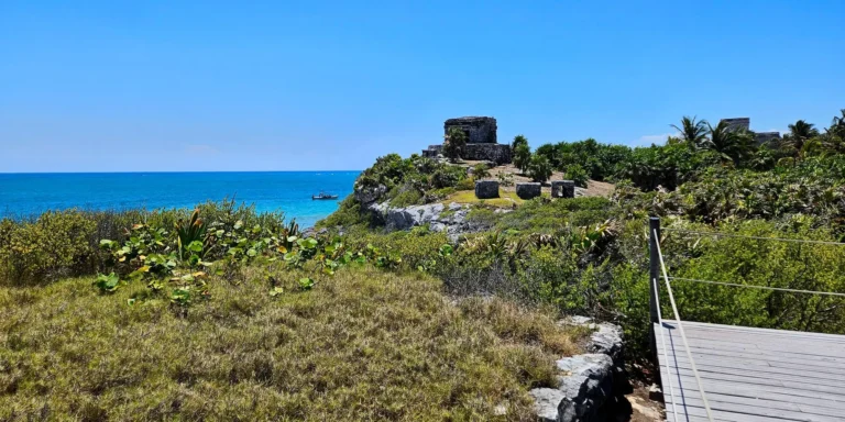 Mayan ruins by the sea at Tulum in Yucatan, a destination of a 14 day itinerary in Yucatan