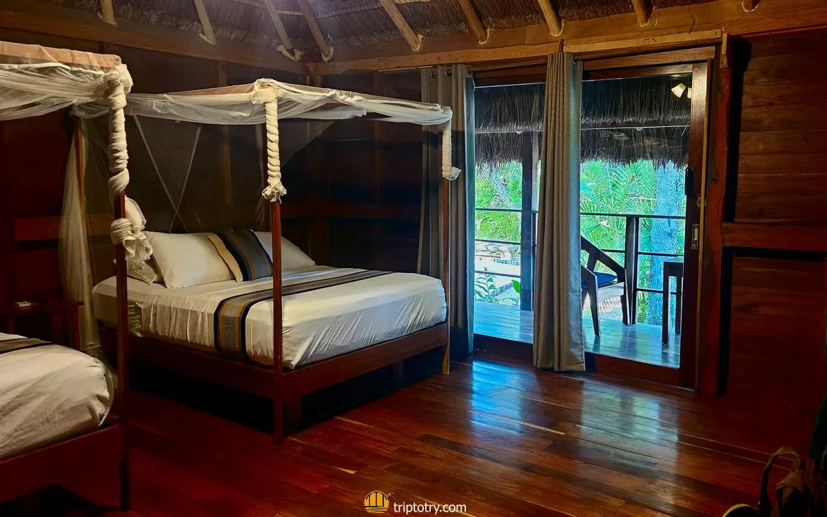 room in a bungalow in the Bacalar lagoon in Yucatan, a stop on a 14-day itinerary in Yucatan