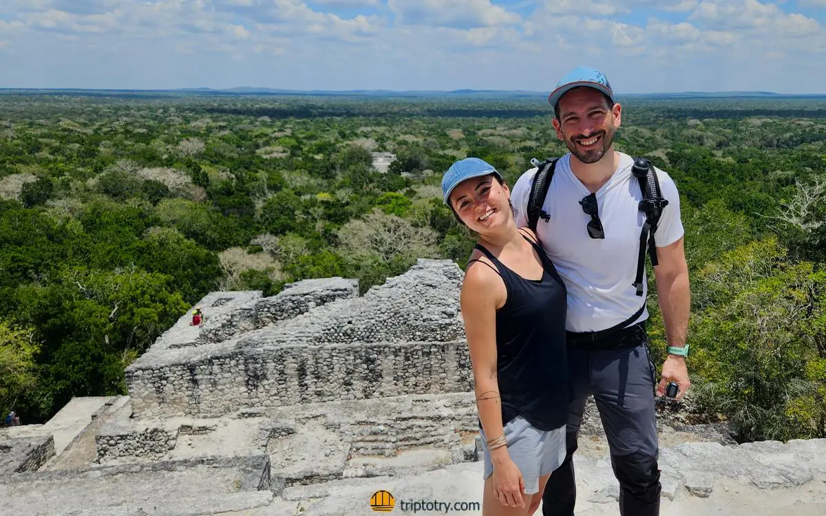 Climb to the top of the Mayan pyramid of Calakmul in Yucatan, Mexico